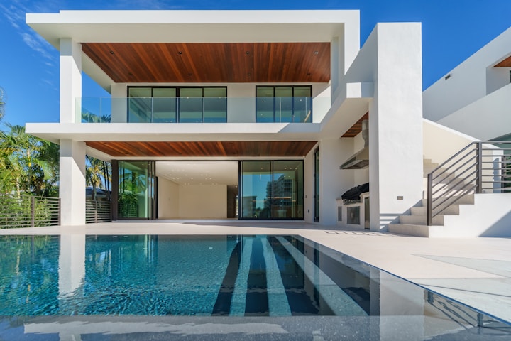 Luxury villa exterior at dusk